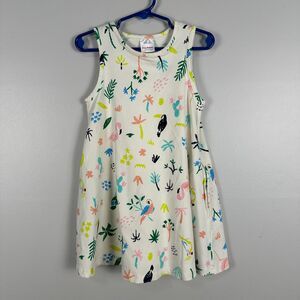 Hanna Andersson Girls Swing Dress Ivory Pockets Tropical Beach Size 100cm / 4